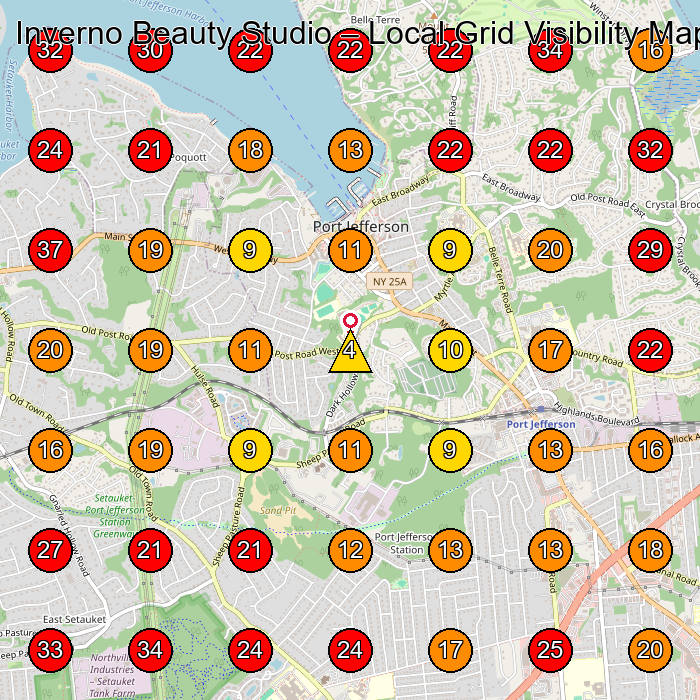 Inverno Beauty Studio GeoGrid visibility map for Beauty Salon in Port Jefferson